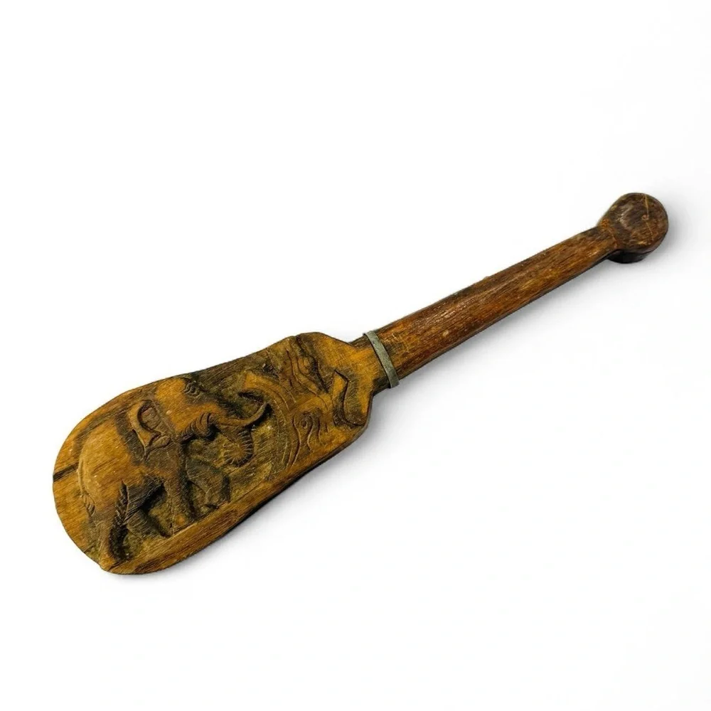 Antique 19th Century Elephant Teakwood Opium Scale Lisu Hill Tribe Hand Carved